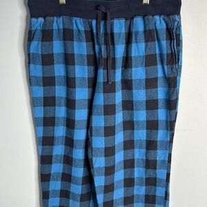 LL Bean x Peanuts Blue Plaid flannel Pajama Pants Lg